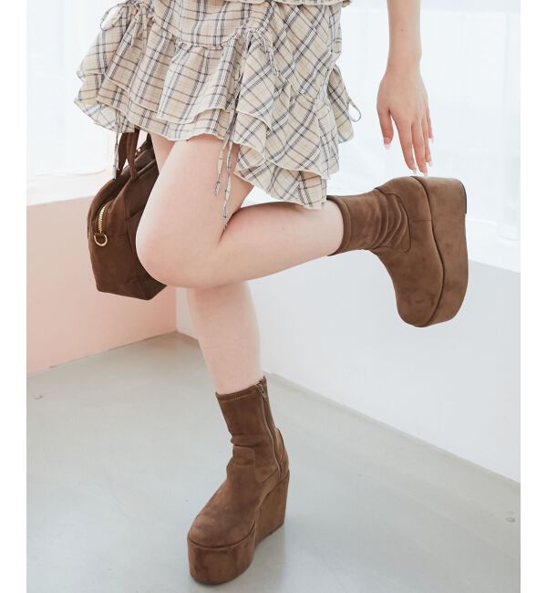  「厚底ストレッチショートブーツ」|ショートブーツ|