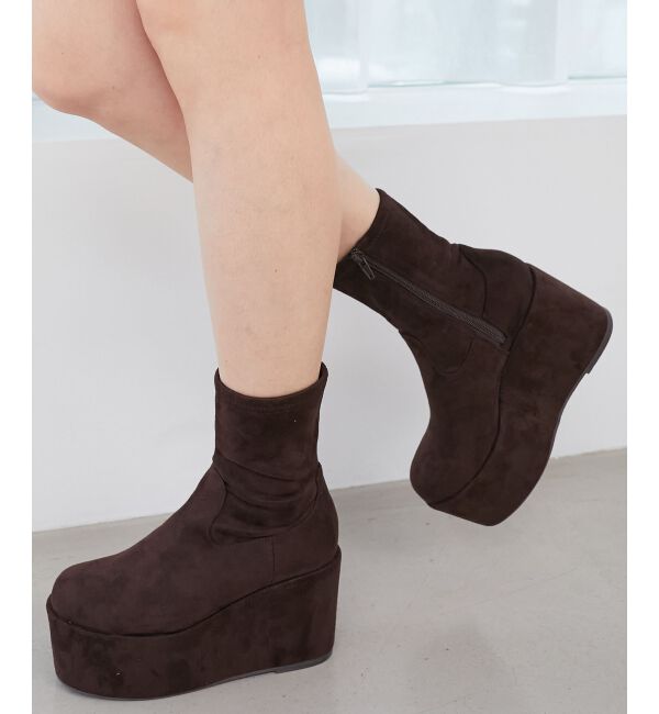  「厚底ストレッチショートブーツ」|ショートブーツ|Ｄ／ブラウン