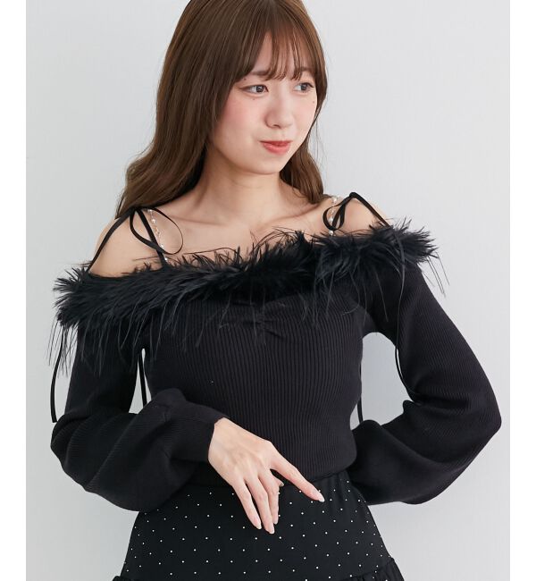  「チェーン付きフェイクファーニット」|ニット・セーター|