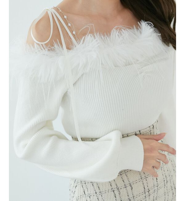  「チェーン付きフェイクファーニット」|ニット・セーター|