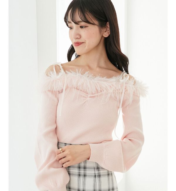  「チェーン付きフェイクファーニット」|ニット・セーター|ピンク