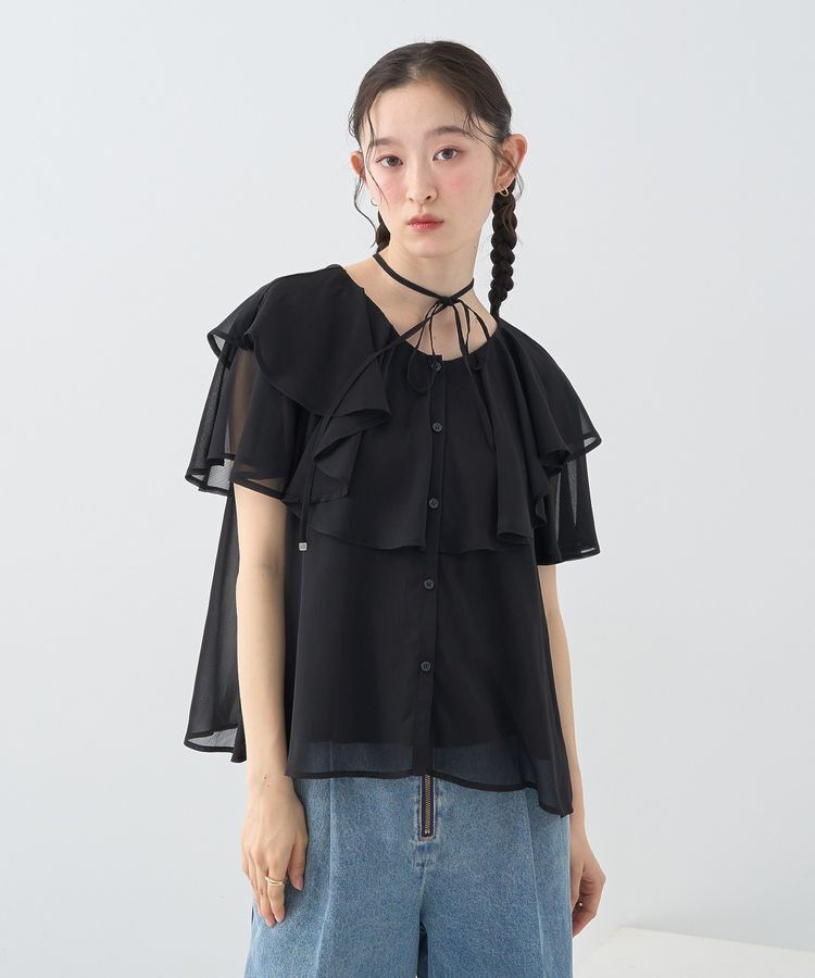 earth music&ecology「チョーカー付き楊柳ラッフルブラウス」|シャツ・ブラウス|