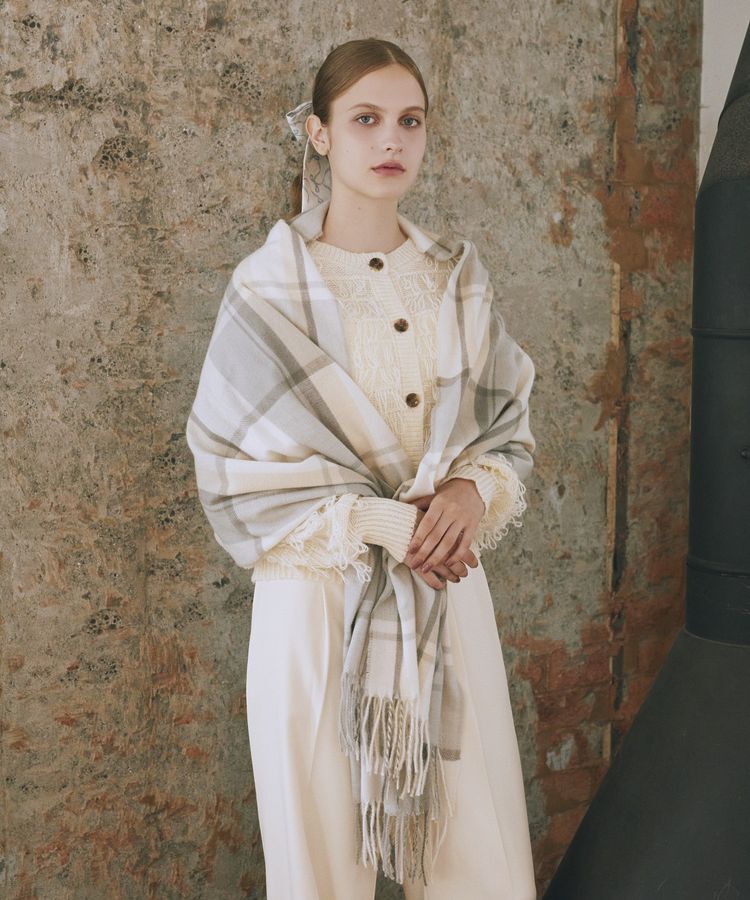 Maison de FLEUR「チェックストール」|ストール|グレイッシュブルー