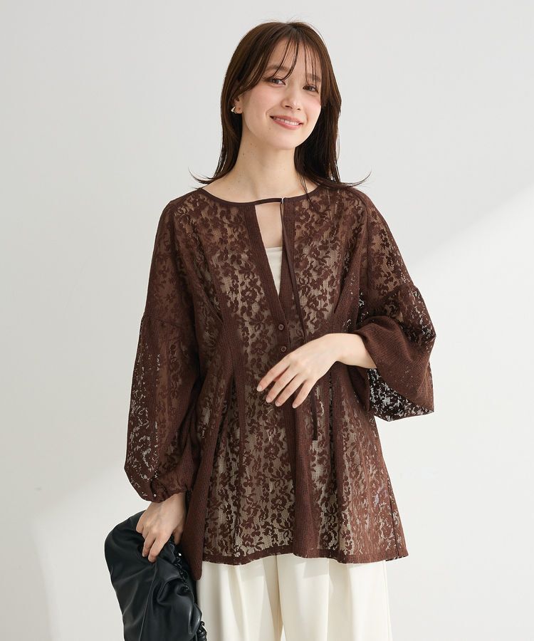 Green Parks「メッシュレースタック入りプルオーバー」|Tシャツ・カットソー|Brown