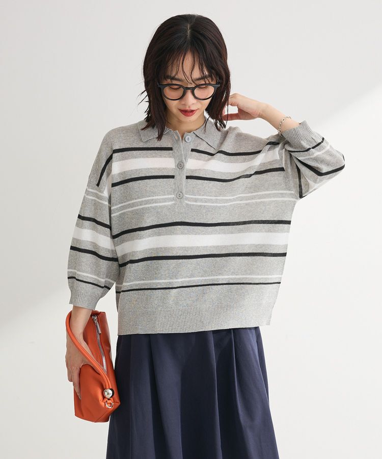 Green Parks「衿付き7分袖ニットプルオーバー」|ニット・セーター|