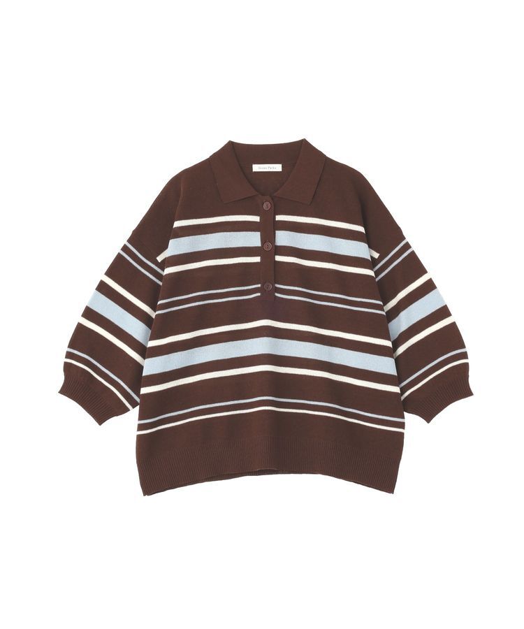 Green Parks「衿付き7分袖ニットプルオーバー」|ニット・セーター|Brown