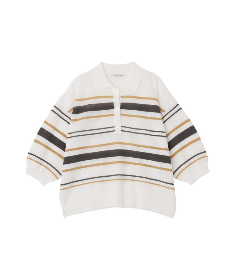 Green Parks「衿付き7分袖ニットプルオーバー」|ニット・セーター|Ecru