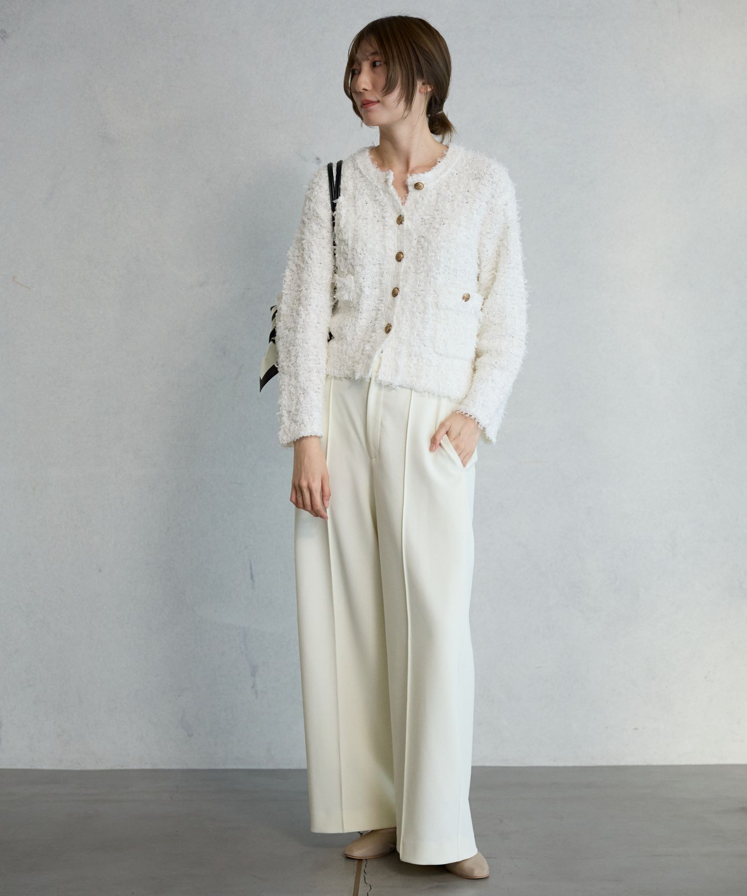 BABYLONE「ツイードニットジャケット」|ノーカラージャケット|