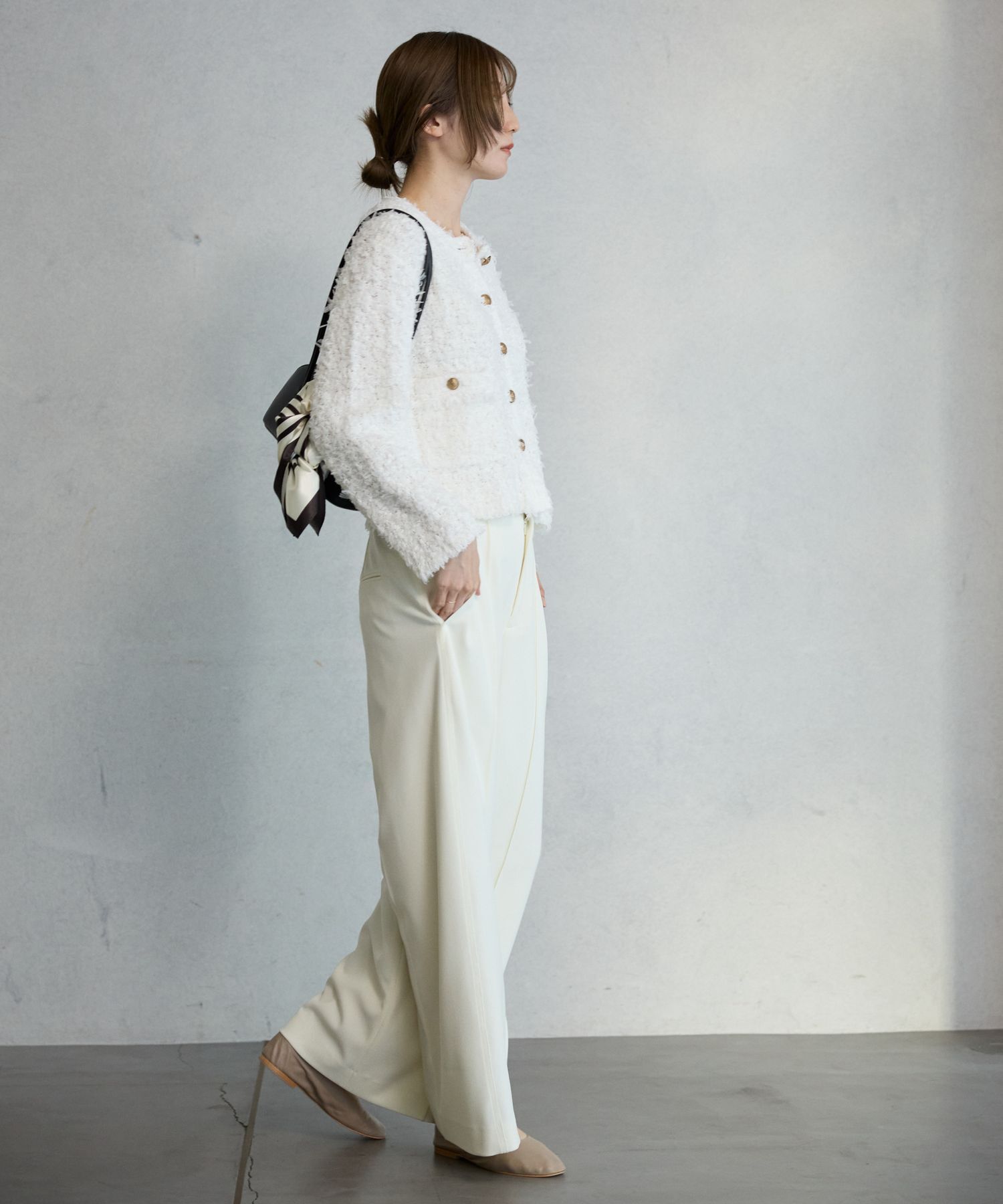 BABYLONE「ツイードニットジャケット」|ノーカラージャケット|