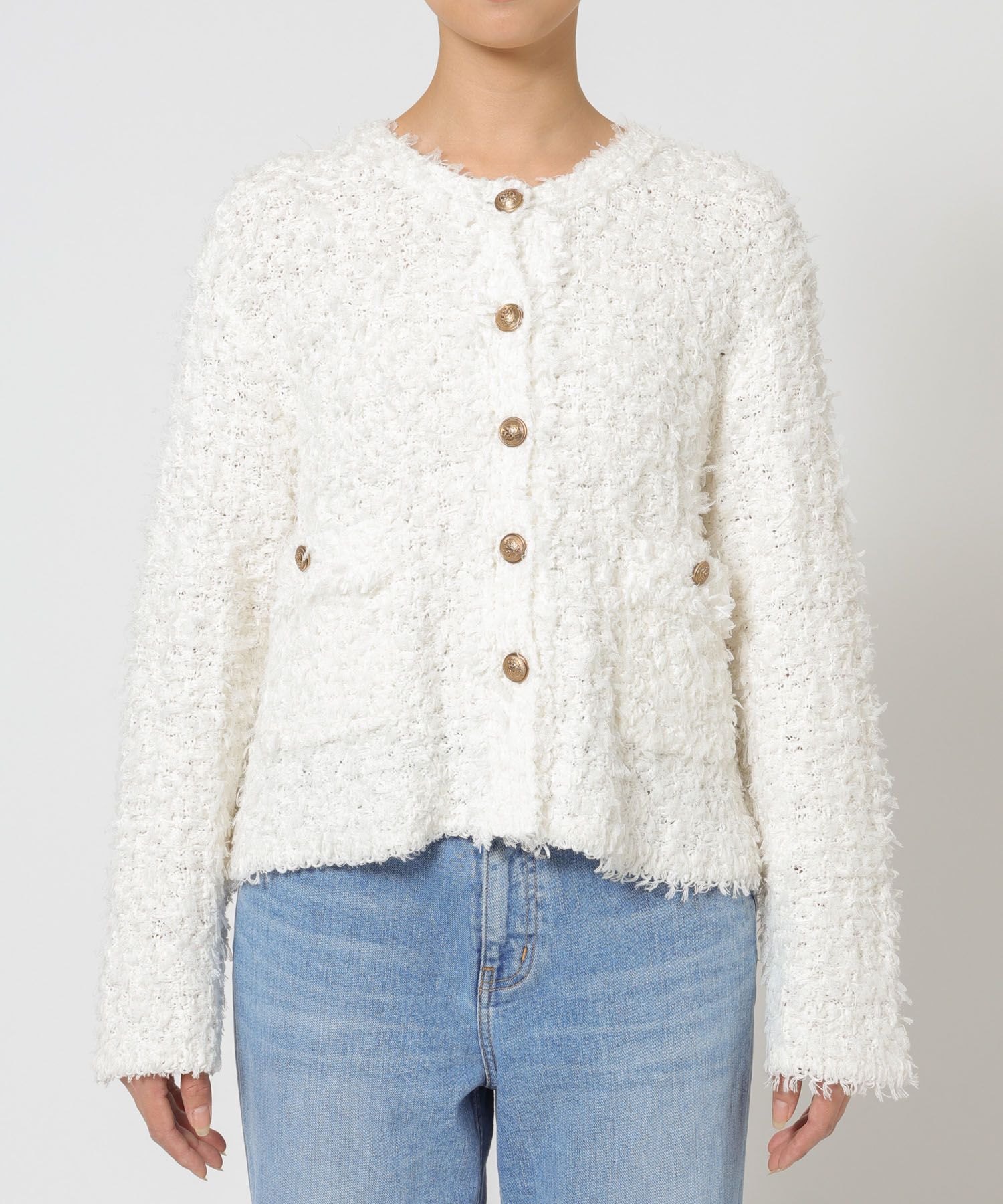 BABYLONE「ツイードニットジャケット」|ノーカラージャケット|