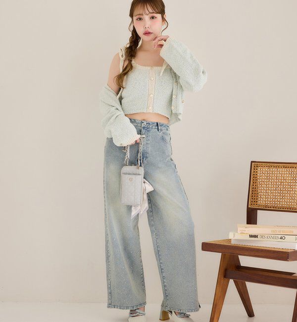  「【SSサイズあり/ウエスト調整可能】ビジュー付きワイドデニム」|その他|