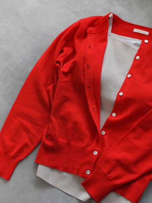 Te chichi「14G強撚綿メタル釦クルーカーデ」|カーディガン|レッド