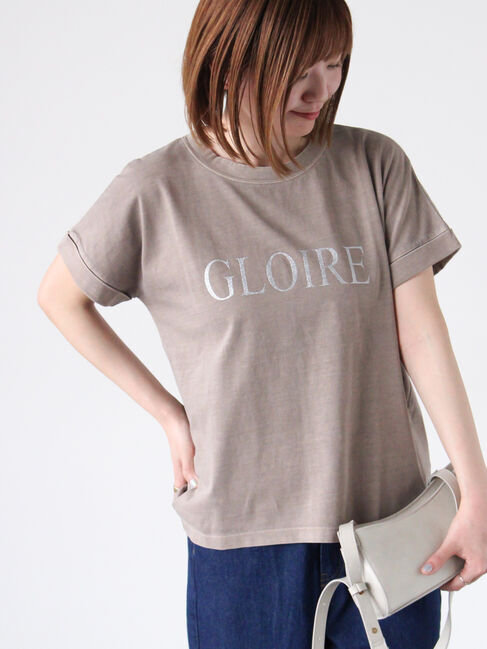 Lugnoncure「ピグメント加工グリッタープリントTシャツ」|Tシャツ・カットソー|モカ