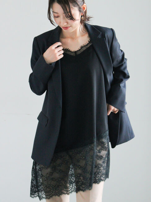 Te chichi「イレギュラーヘムレイヤードレースキャミ」|キャミソール|ブラック