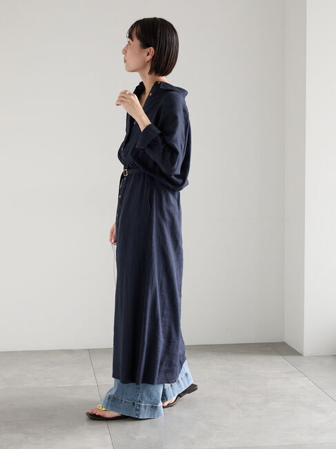 Te chichi「レーヨンリネン共ベルトシャツワンピース」|ワンピース|ネイビー