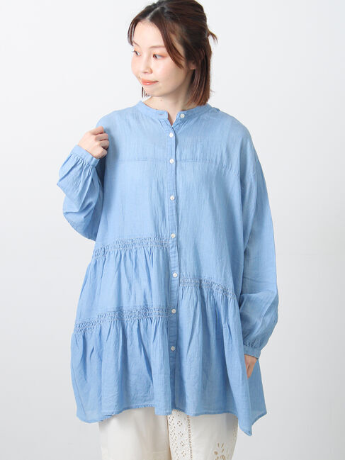 Samansa Mos2「2WAYシアーティアードチュニック」|シャツ・ブラウス|サックスブルー