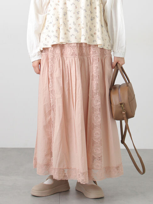 Samansa Mos2「ローズ柄レースギャザースカート」|スカート|ピンク