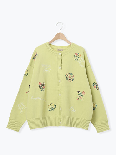 Samansa Mos2「花+ロゴ総柄刺繍カーディガン」|カーディガン|グリーン