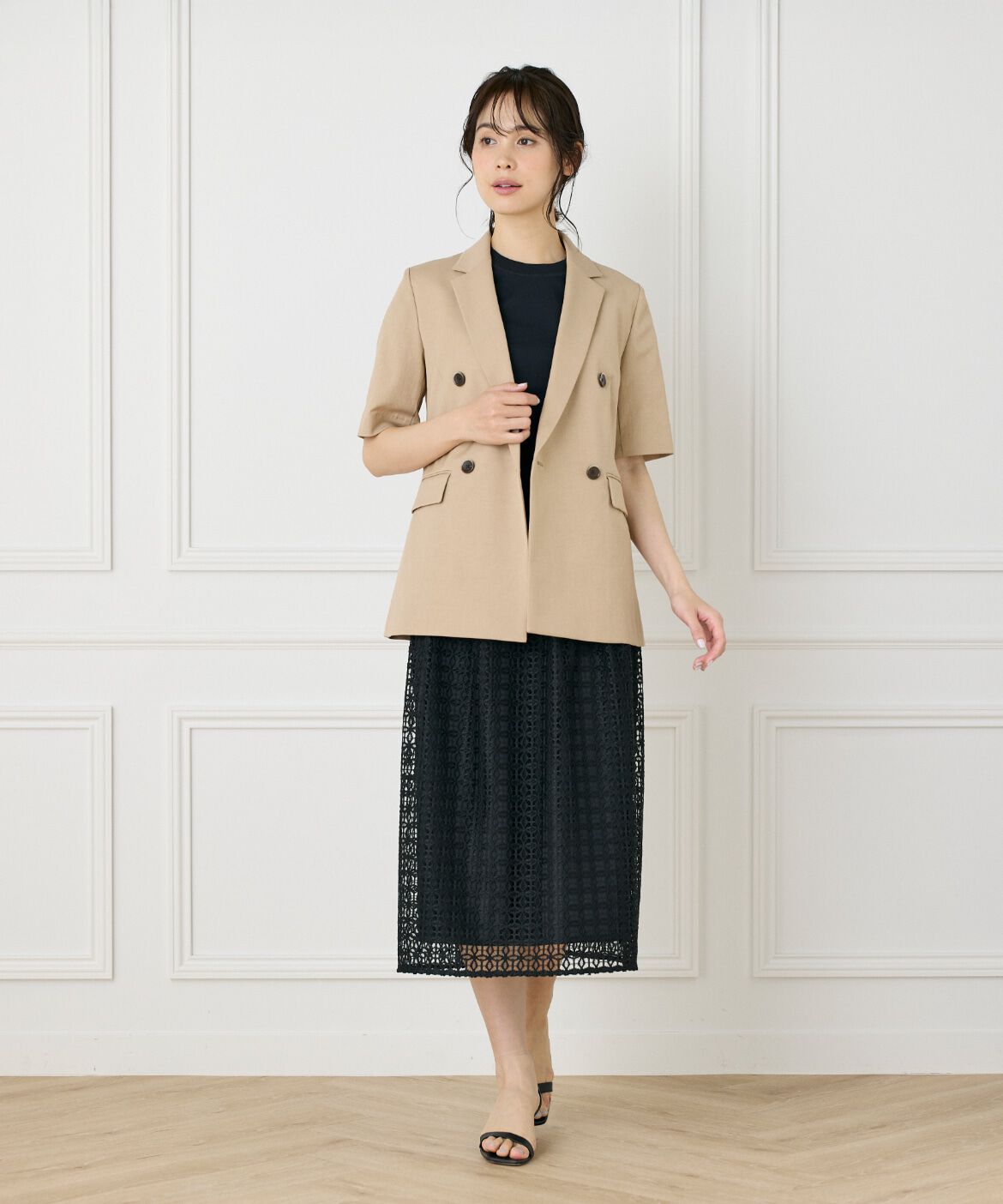 INED「《大きいサイズ》《WEB限定》フレンチスリーブサマーニット」|ニット・セーター|