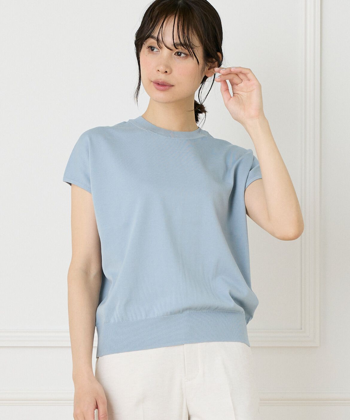 INED「《大きいサイズ》《WEB限定》フレンチスリーブサマーニット」|ニット・セーター|