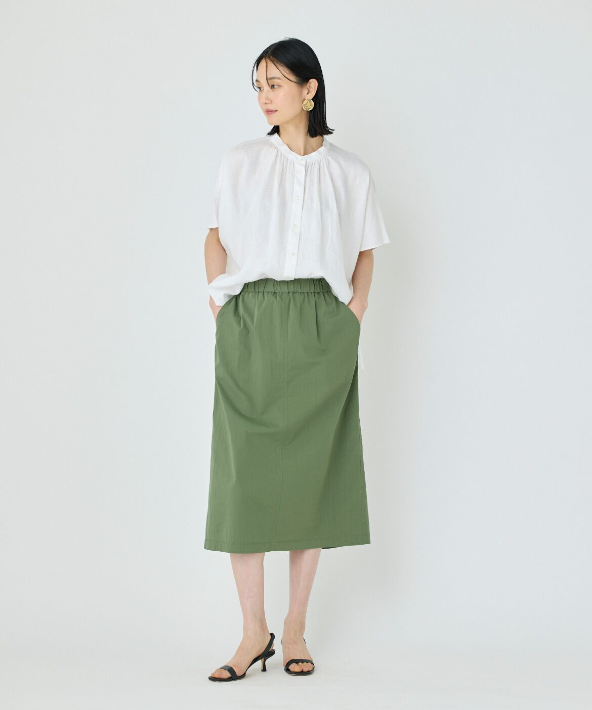 7-IDconcept.「《大きいサイズ》ポンチョ風バンドカラーブラウス」|シャツ・ブラウス|