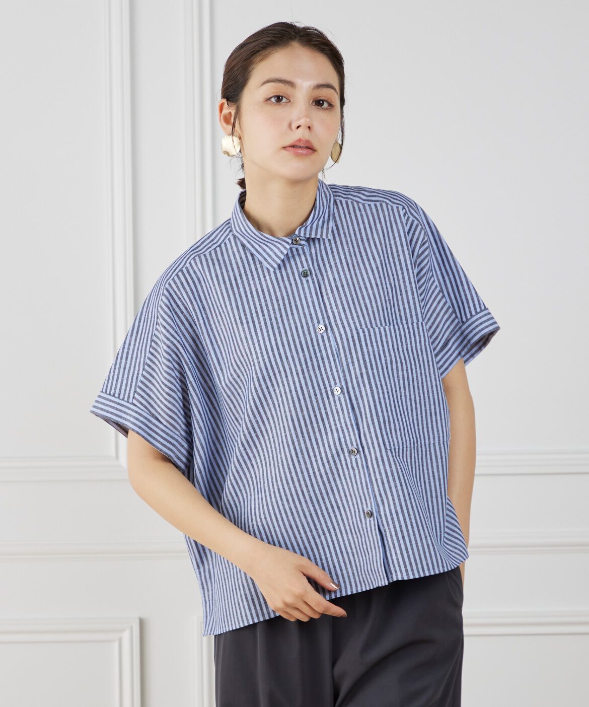 7-IDconcept.「《大きいサイズ》シャツカラーワイドシルエットシャツ」|シャツ・ブラウス|