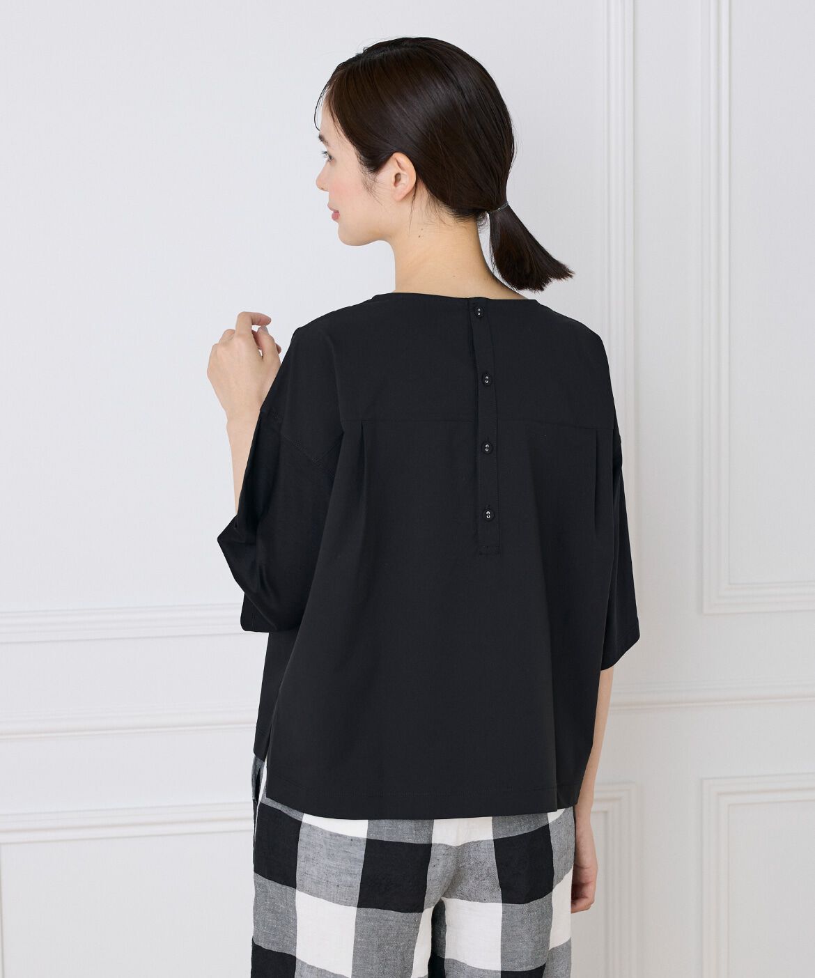 7-IDconcept.「《大きいサイズ》布帛コンビネーションTシャツ」|Tシャツ・カットソー|ブラック