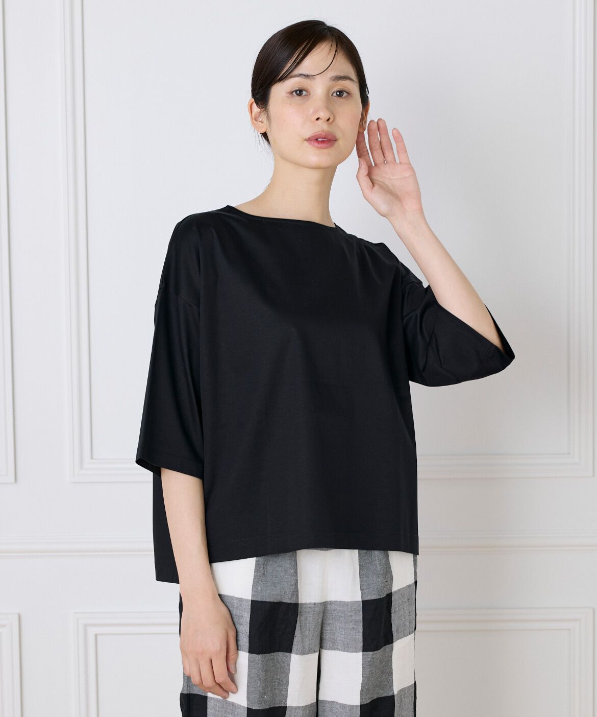 7-IDconcept.「《大きいサイズ》布帛コンビネーションTシャツ」|Tシャツ・カットソー|