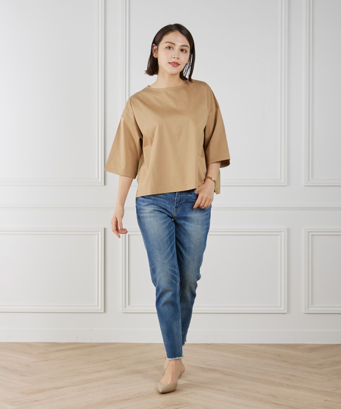 7-IDconcept.「《大きいサイズ》布帛コンビネーションTシャツ」|Tシャツ・カットソー|