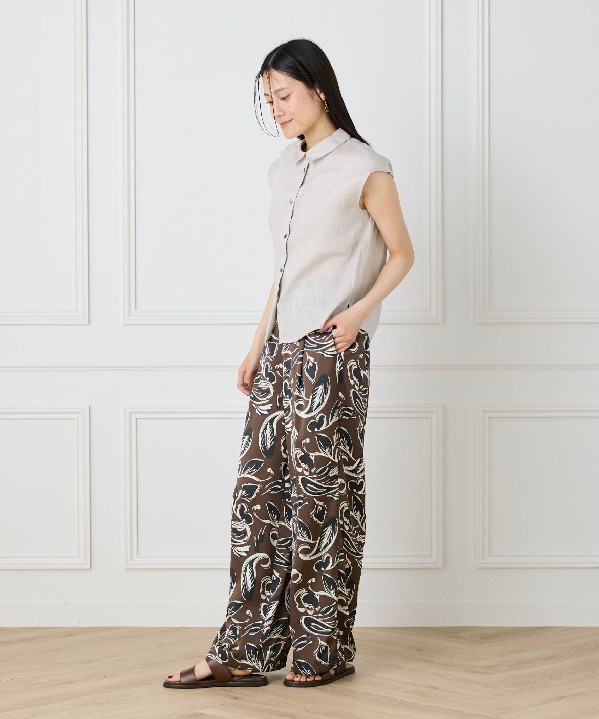 INED「《大きいサイズ》リネンフレンチスリーブシャツブラウス」|シャツ・ブラウス|