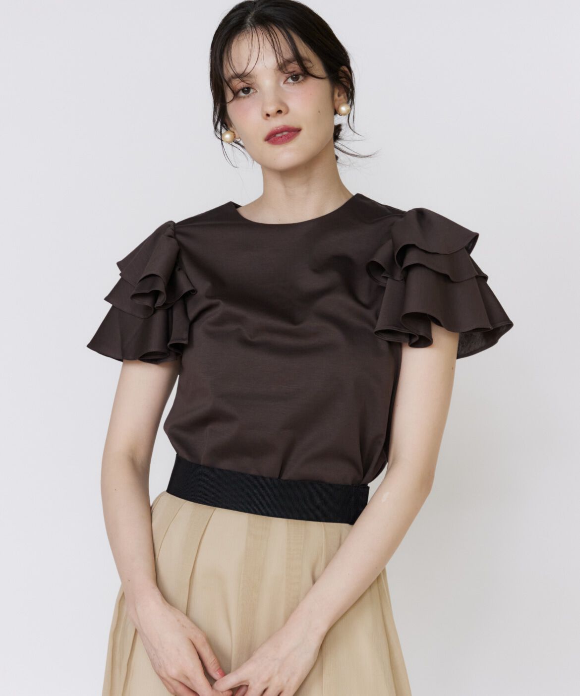 Maglie le cassetto「ボリュームフリルカットソー」|Tシャツ・カットソー|ブラウン