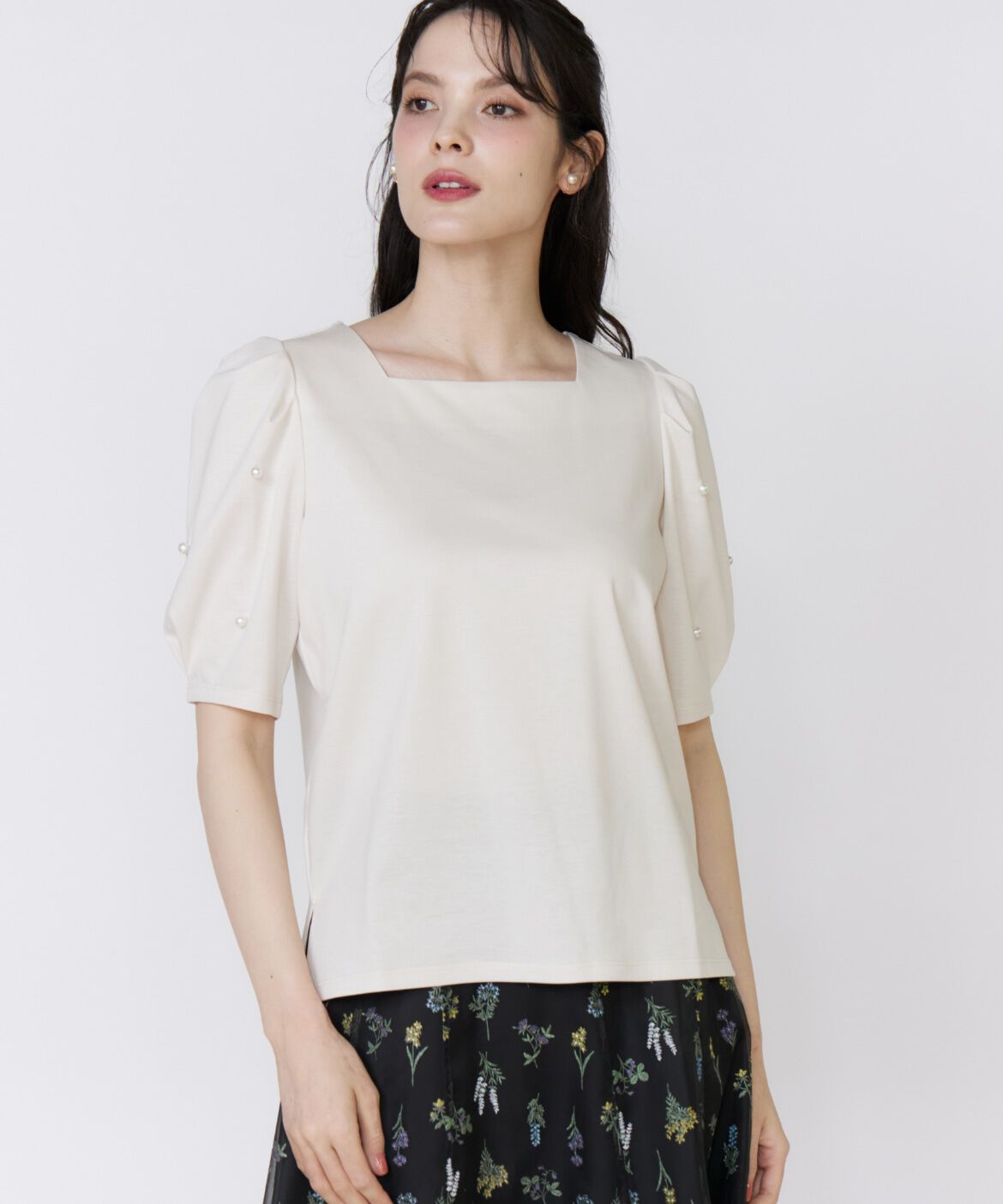 Maglie le cassetto「《大きいサイズ》袖パールカットソー」|Tシャツ・カットソー|