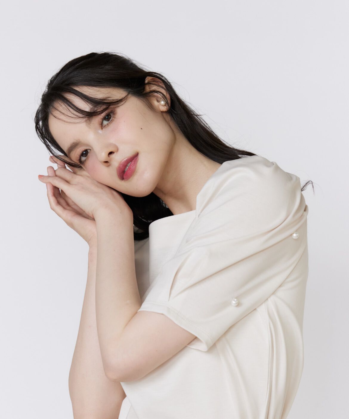 Maglie le cassetto「《大きいサイズ》袖パールカットソー」|Tシャツ・カットソー|