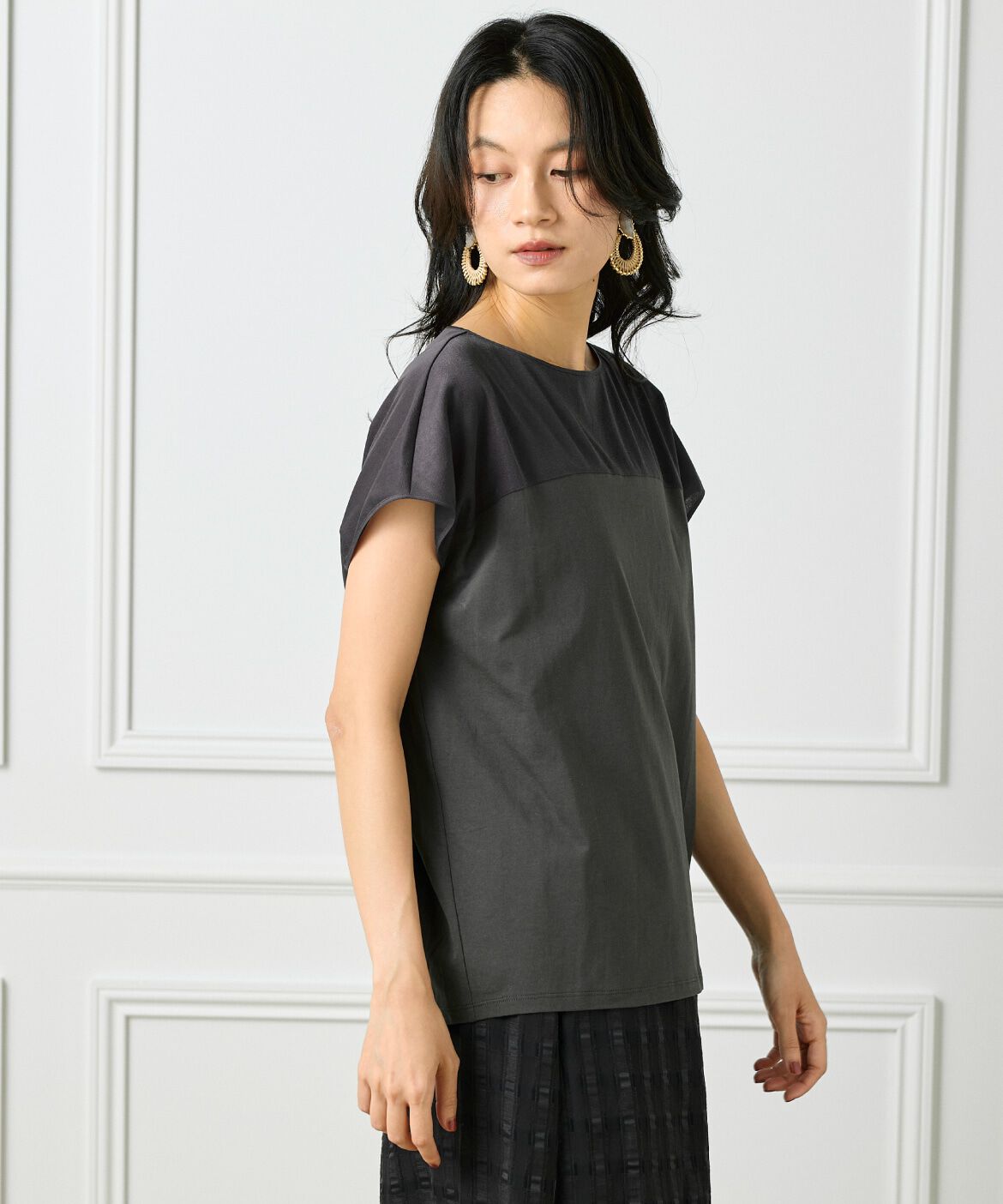 INED「《大きいサイズ》シースルードッキングプルオーバー」|Tシャツ・カットソー|