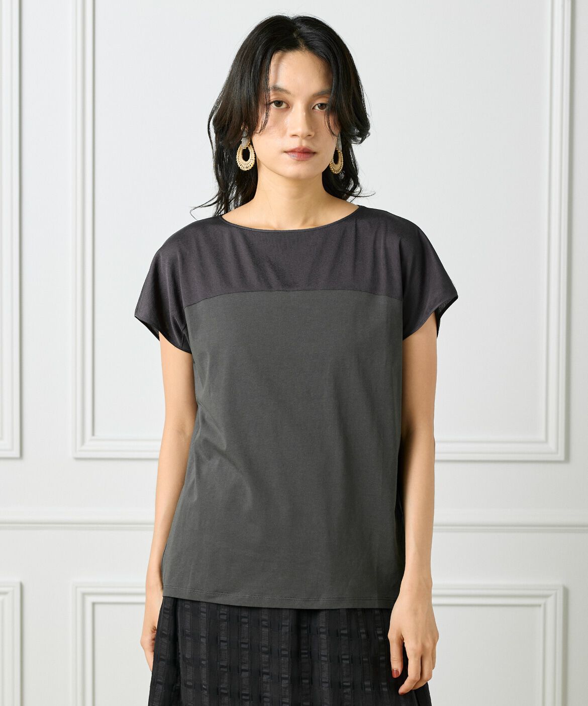 INED「《大きいサイズ》シースルードッキングプルオーバー」|Tシャツ・カットソー|チャコールグ 3