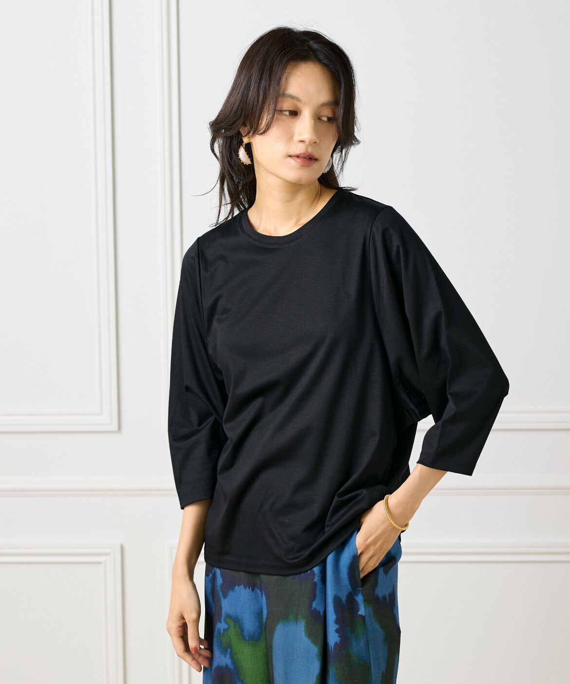 INED「《大きいサイズ》ワイドスリーブコクーンカットソー」|Tシャツ・カットソー|ブラック