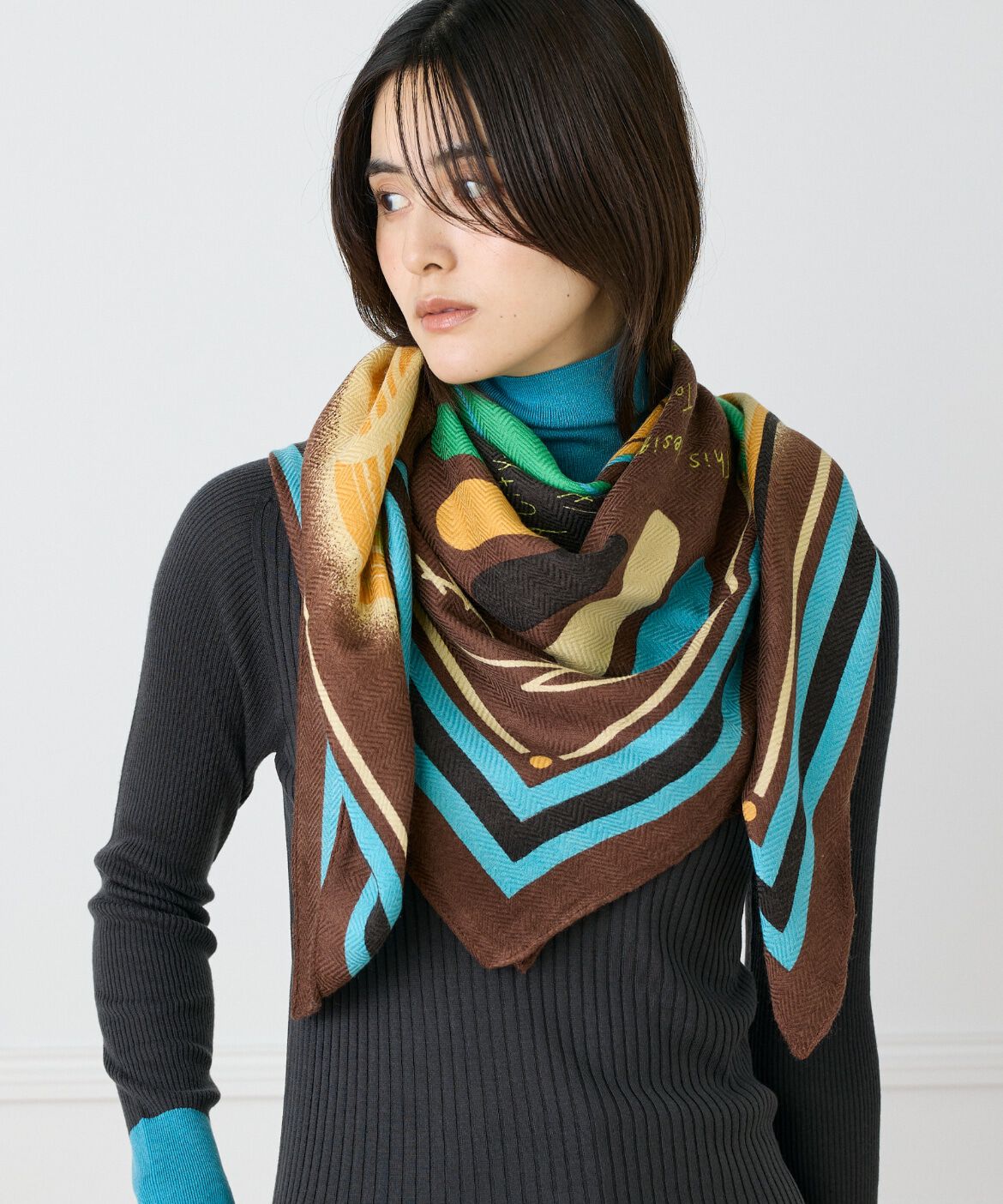 FAVORITE SUKINAMONO「ウールシルクストールヘリンボーン織　レコード柄《manipuri》」|ストール|