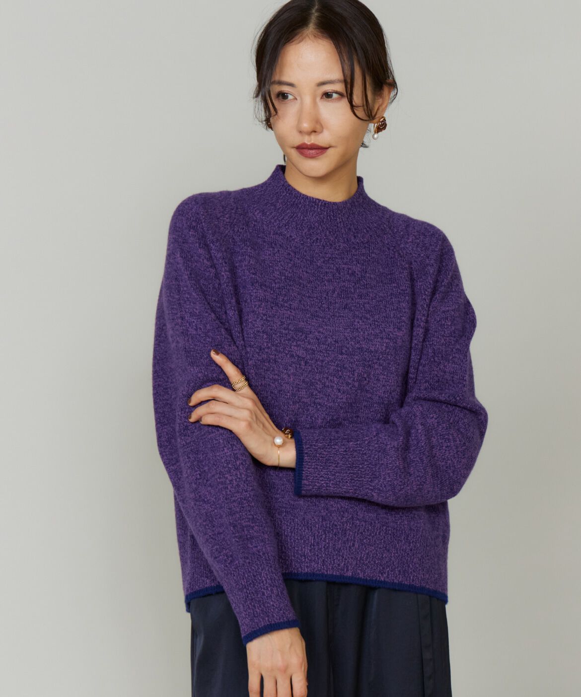Le Souk「ミックスカラーハイネックプルオーバー」|ニット・セーター|パープル2