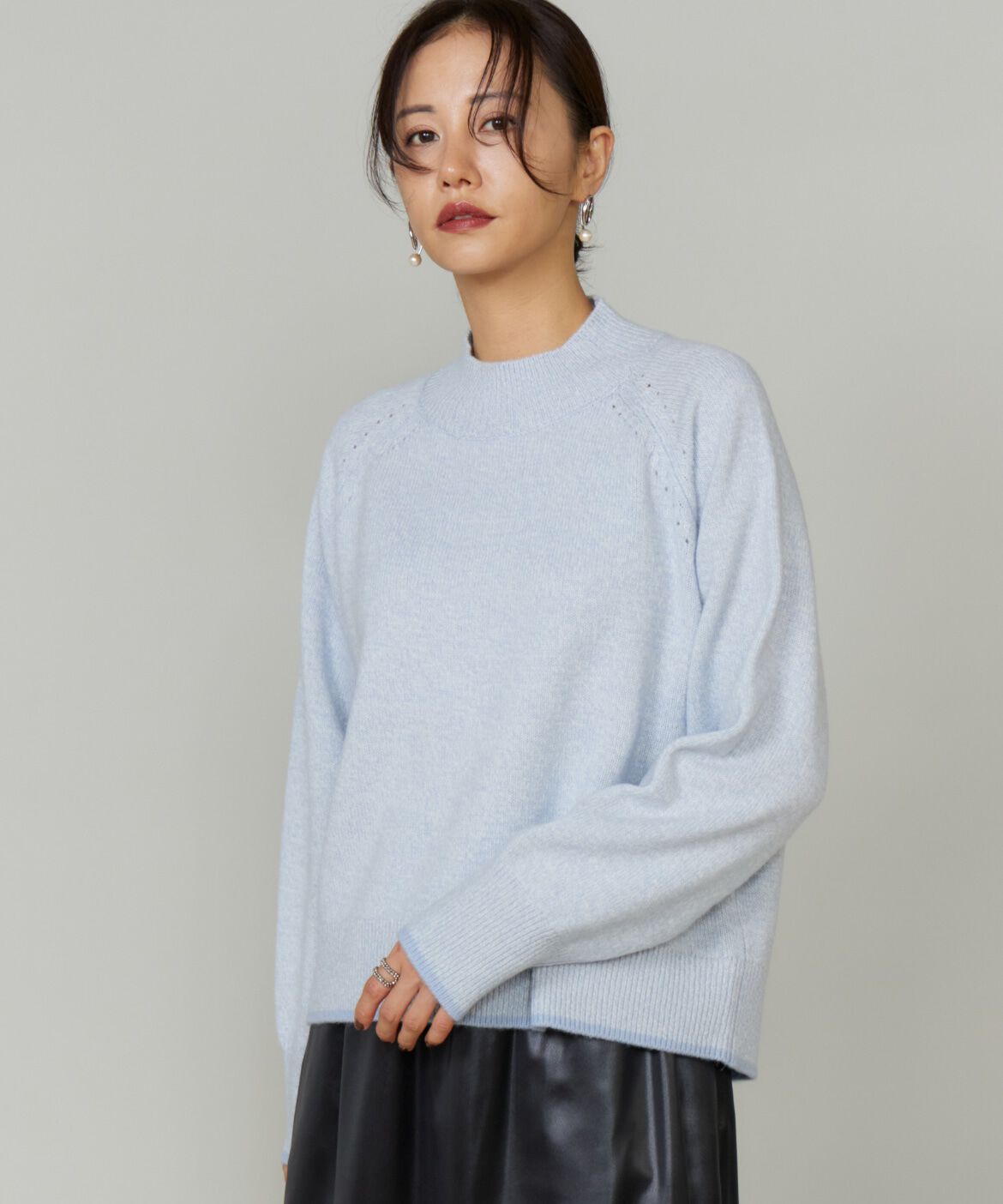 Le Souk「《大きいサイズ》ミックスカラーハイネックプルオーバー」|ニット・セーター|サックス3