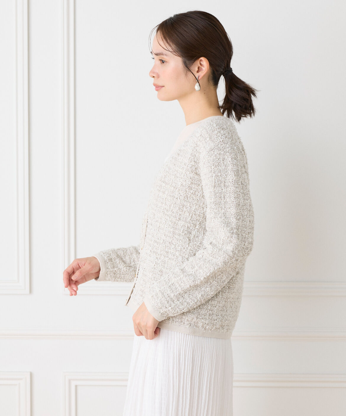 Le Souk「ツイード柄Vネックカーディガン」|カーディガン|