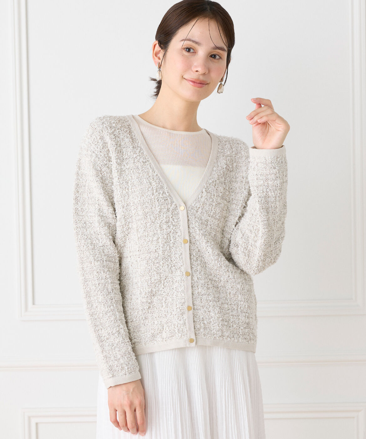 Le Souk「ツイード柄Vネックカーディガン」|カーディガン|