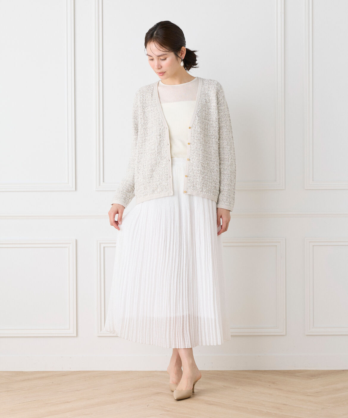 Le Souk「ツイード柄Vネックカーディガン」|カーディガン|