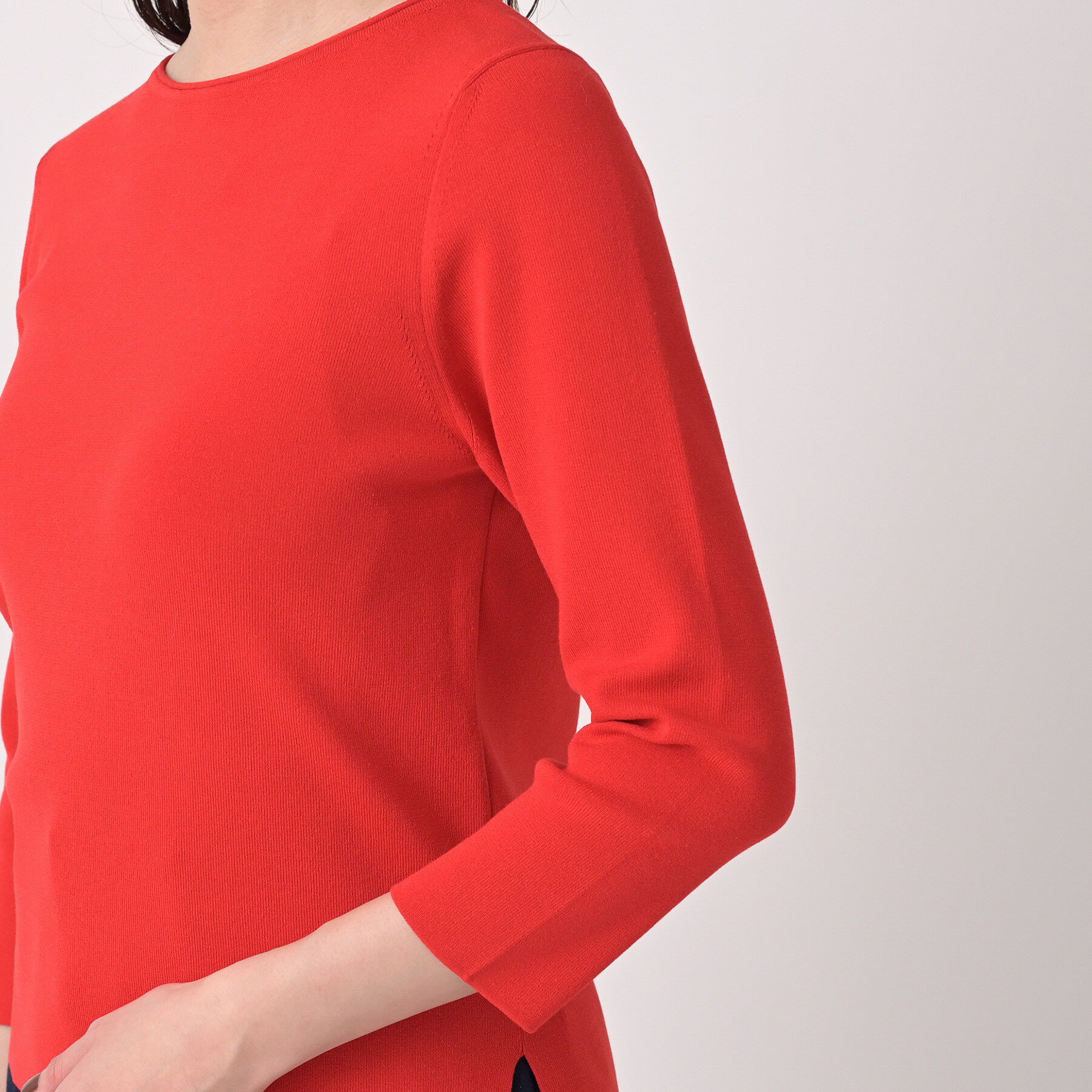 UNTITLED「【洗える/七分袖】ボートネックコットンプルオーバー」|ニット・セーター|