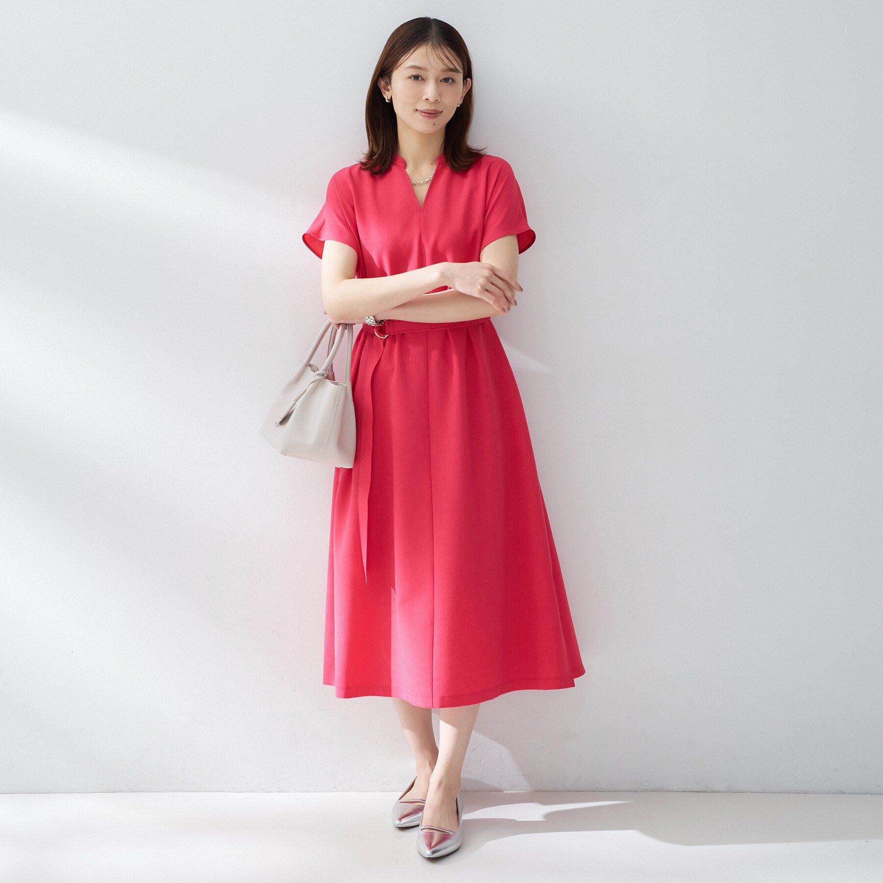 UNTITLED「スラブバンドカラーワンピース」|ワンピース|