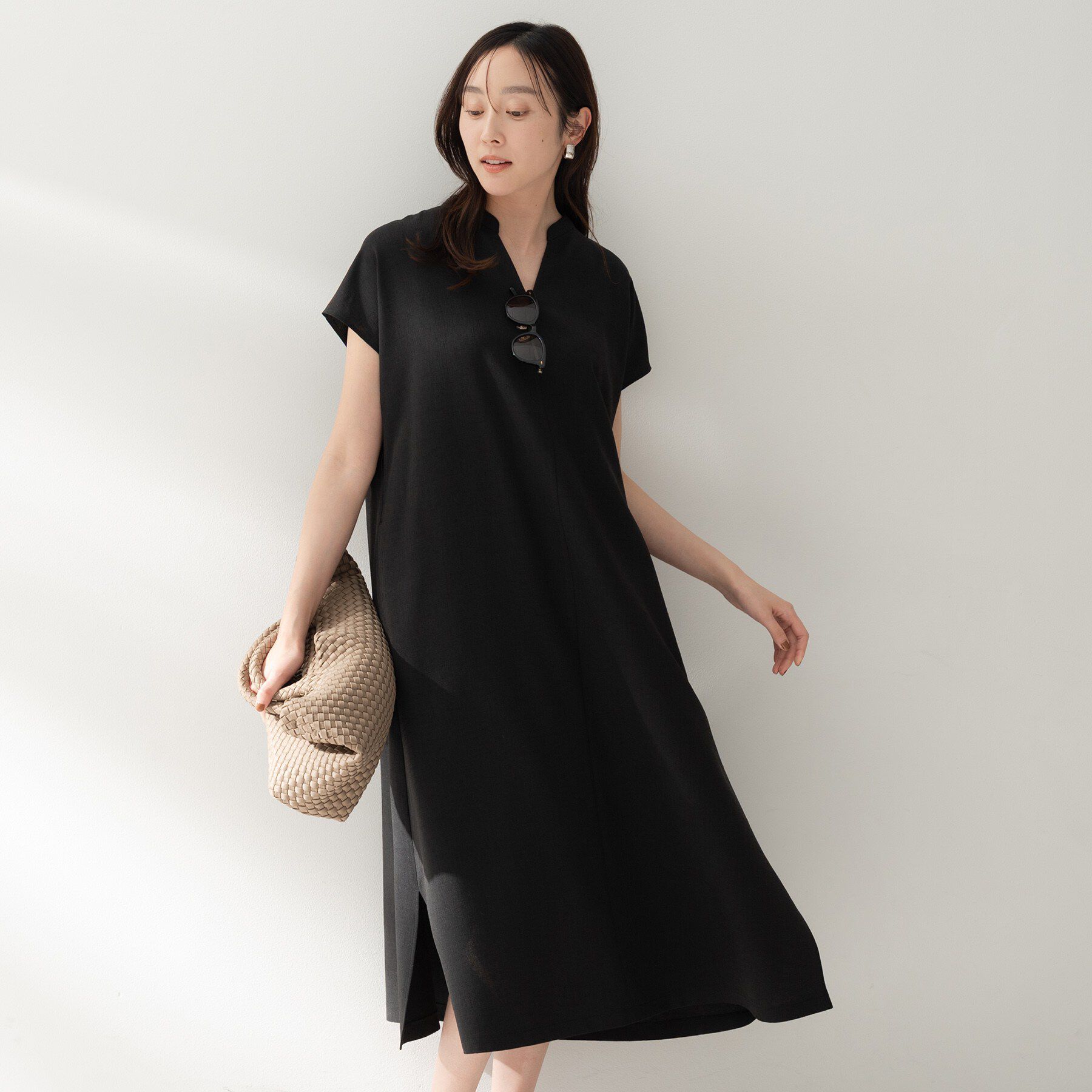 UNTITLED「スラブバンドカラーワンピース」|ワンピース|