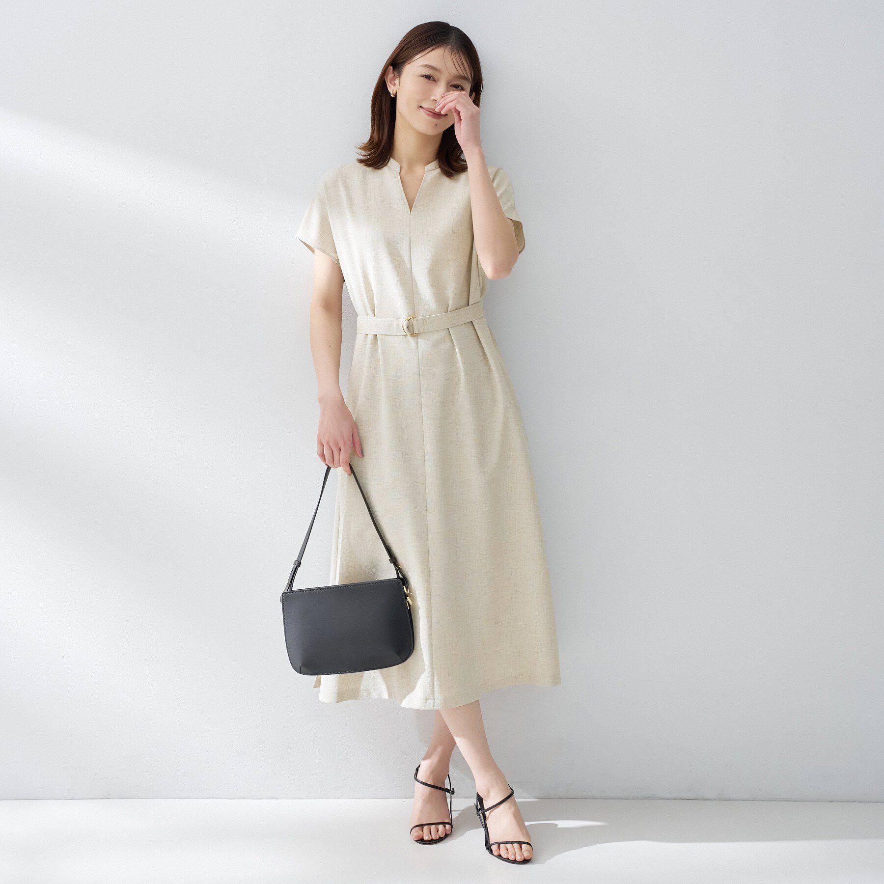 UNTITLED「スラブバンドカラーワンピース」|ワンピース|