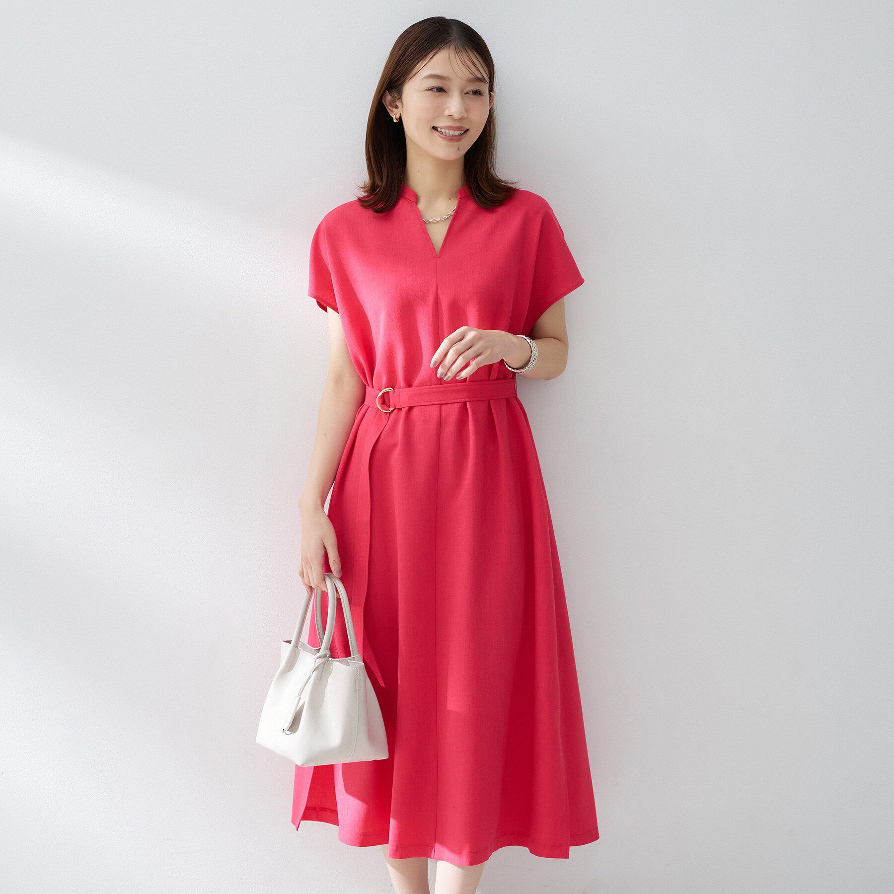 UNTITLED「スラブバンドカラーワンピース」|ワンピース|ピンク(073)