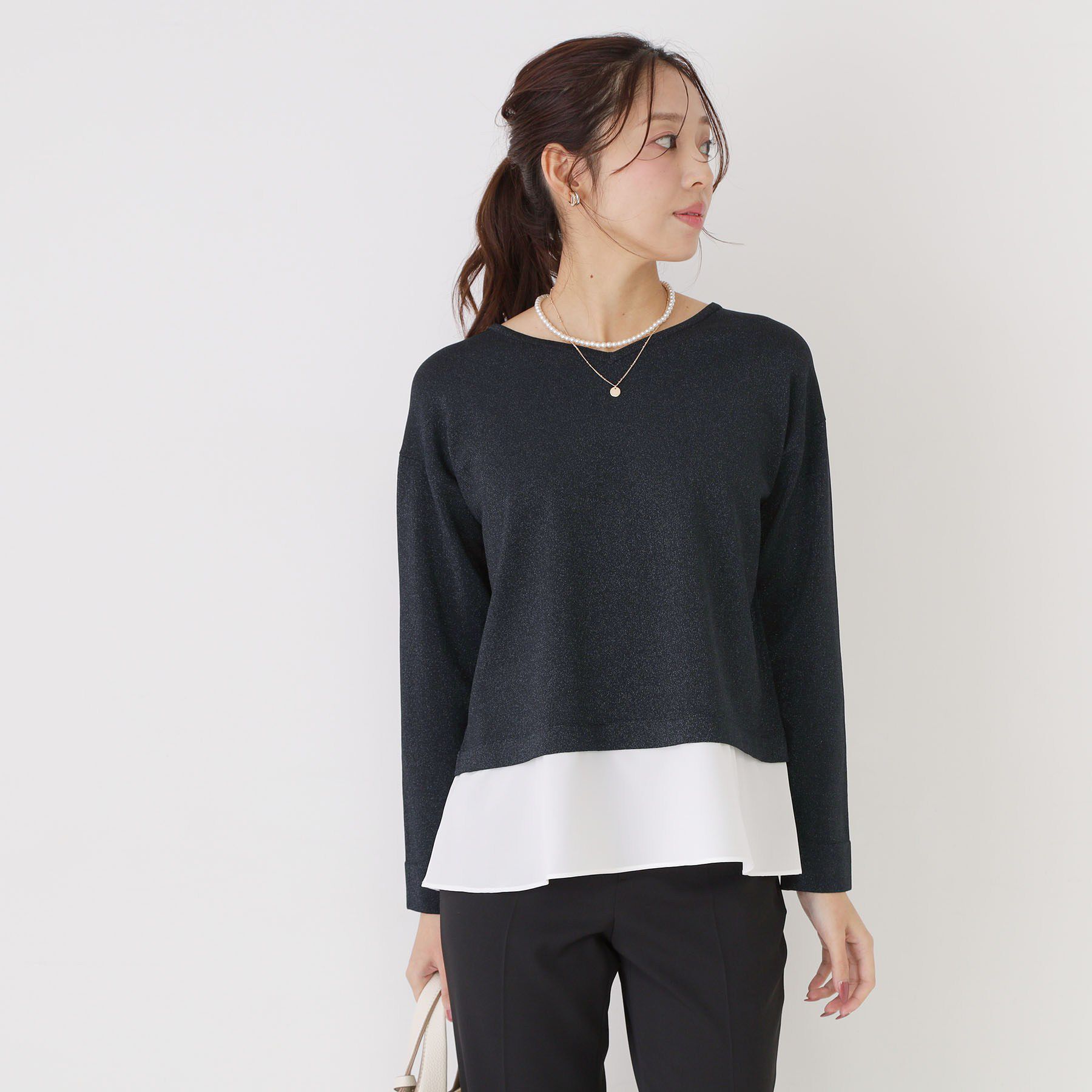 COUP DE CHANCE「【洗える】レイヤード風デザイントップス」|ニット・セーター|ネイビー(094)