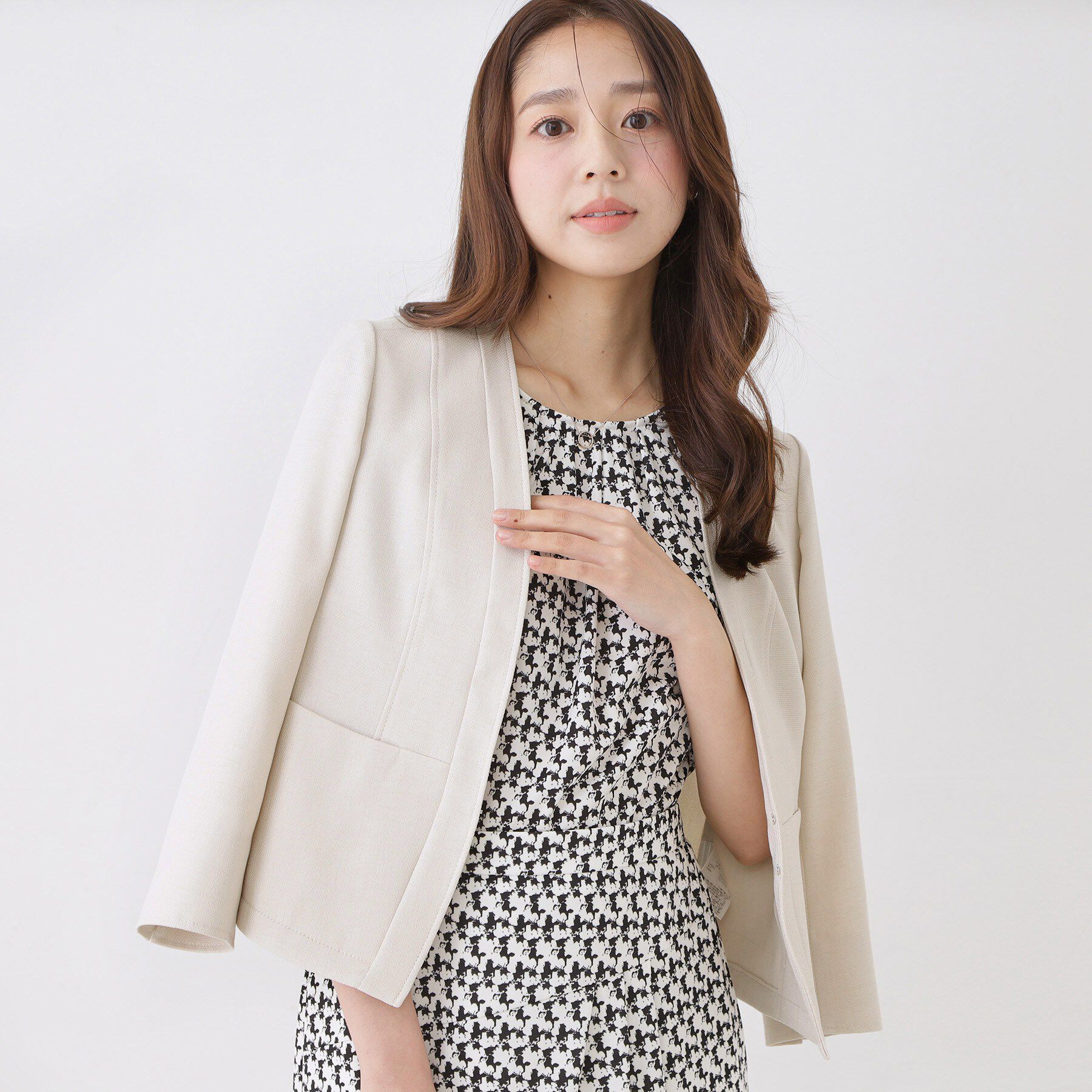 COUP DE CHANCE「【手洗い可／日本製／裏地無し／UV／清涼感／セットアップ可】麻調合繊カラーレスジャケット」|ノーカラージャケット|