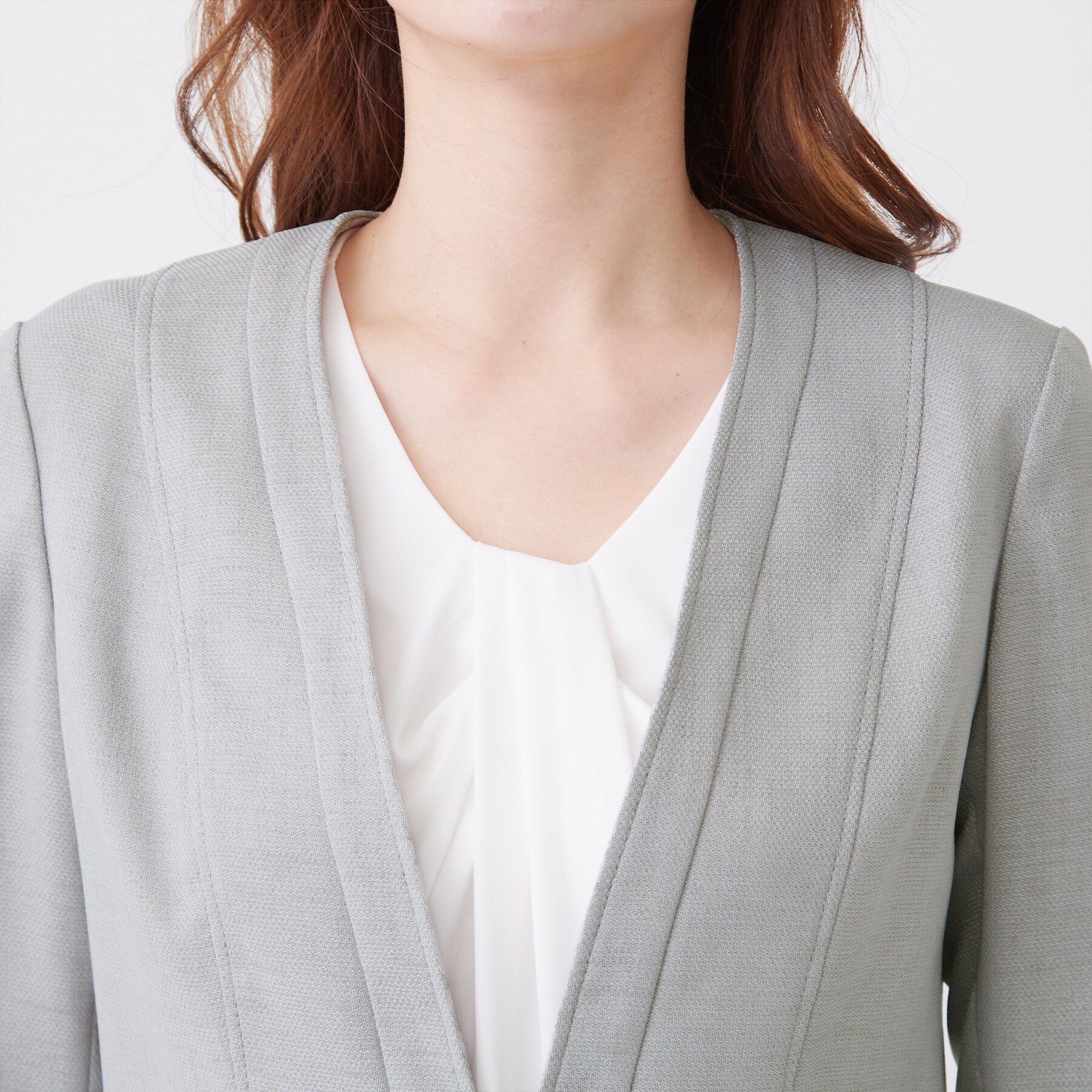 COUP DE CHANCE「【手洗い可／日本製／裏地無し／UV／清涼感／セットアップ可】麻調合繊カラーレスジャケット」|ノーカラージャケット|